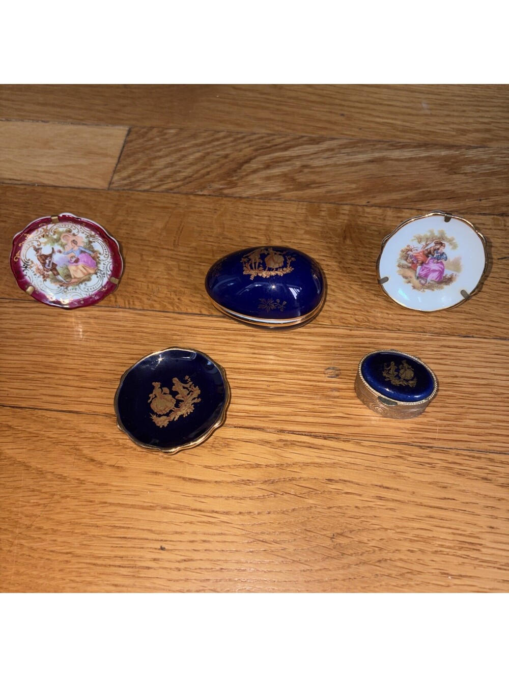 VTG Limoges France Miniature Porcelain Bundle 5pc Cobalt Gold Courting Couple